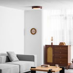 Lunor Ring Ceiling Light in Walnut Wood Grain Finish, Modern LED Flush Mount