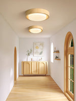 Lunor Ring Ceiling Light in Walnut Wood Grain Finish, Modern LED Flush Mount