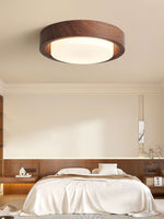 Lunor Ring Ceiling Light in Walnut Wood Grain Finish, Modern LED Flush Mount