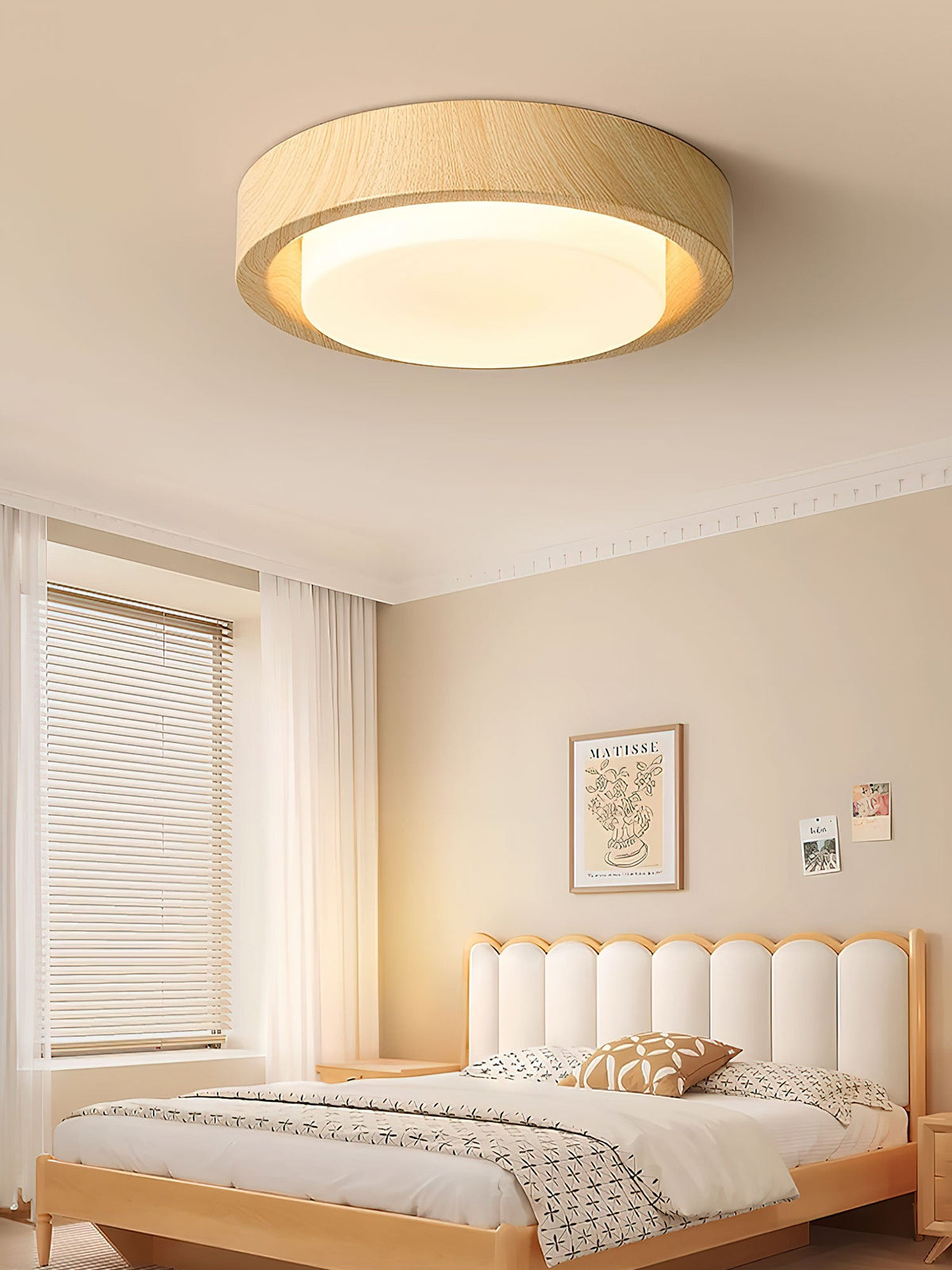 Lunor Ring Ceiling Light in Walnut Wood Grain Finish, Modern LED Flush Mount