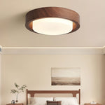 Lunor Ring Ceiling Light in Walnut Wood Grain Finish, Modern LED Flush Mount