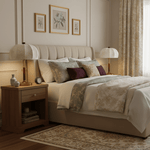 Lunora Fabric Table Lamp with Walnut Wood and Brass Accents