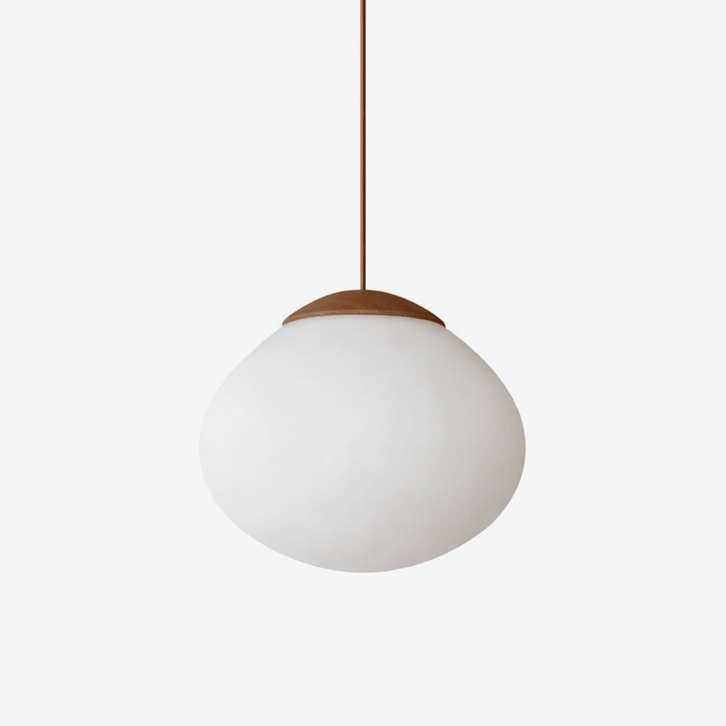 Lunora Dome Pendant Light – Frosted Glass & Wood Accent, Modern Minimalist Hanging Lamp
