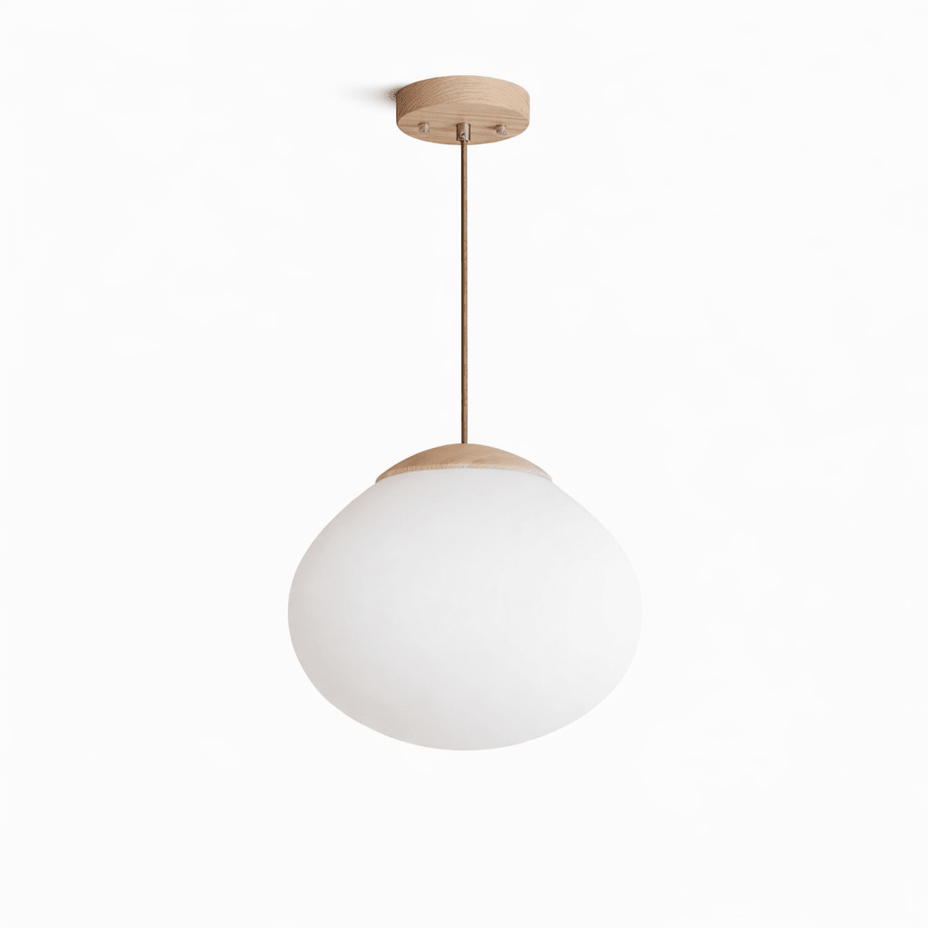 Lunora Dome Pendant Light – Frosted Glass & Wood Accent, Modern Minimalist Hanging Lamp