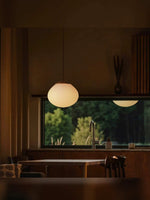 Lunora Dome Pendant Light – Frosted Glass & Wood Accent, Modern Minimalist Hanging Lamp