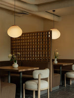 Lunora Dome Pendant Light – Frosted Glass & Wood Accent, Modern Minimalist Hanging Lamp