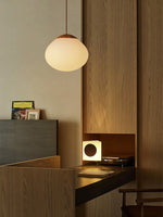 Lunora Dome Pendant Light – Frosted Glass & Wood Accent, Modern Minimalist Hanging Lamp