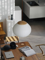 Lunora Dome Pendant Light – Frosted Glass & Wood Accent, Modern Minimalist Hanging Lamp