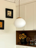 Lunora Dome Pendant Light – Frosted Glass & Wood Accent, Modern Minimalist Hanging Lamp