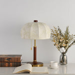 Lunora Fabric Table Lamp with Walnut Wood and Brass Accents