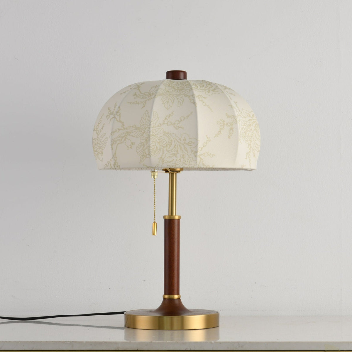 Lunora Fabric Table Lamp with Walnut Wood and Brass Accents