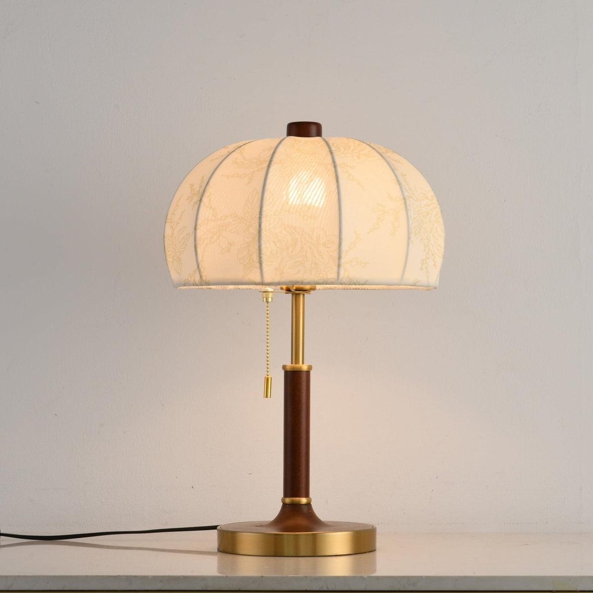 Lunora Fabric Table Lamp with Walnut Wood and Brass Accents