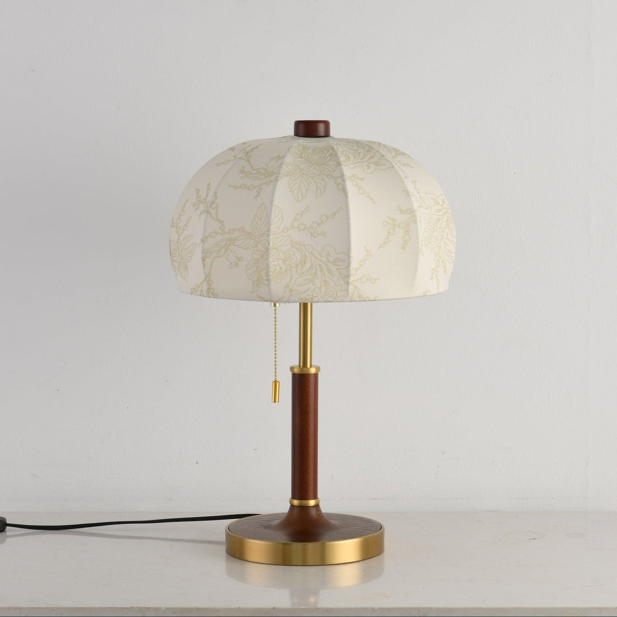 Lunora Fabric Table Lamp with Walnut Wood and Brass Accents