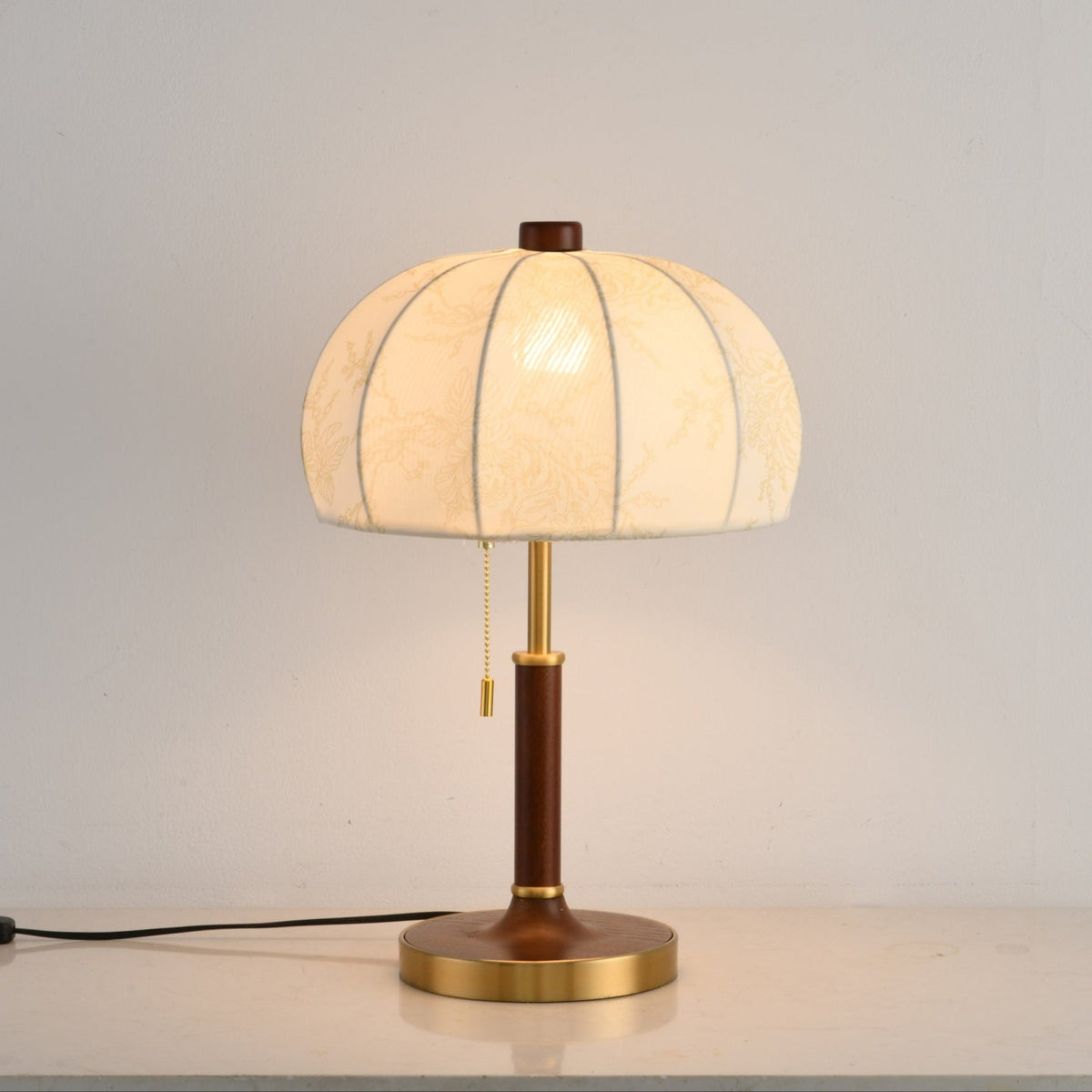 Lunora Fabric Table Lamp with Walnut Wood and Brass Accents
