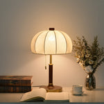 Lunora Fabric Table Lamp with Walnut Wood and Brass Accents