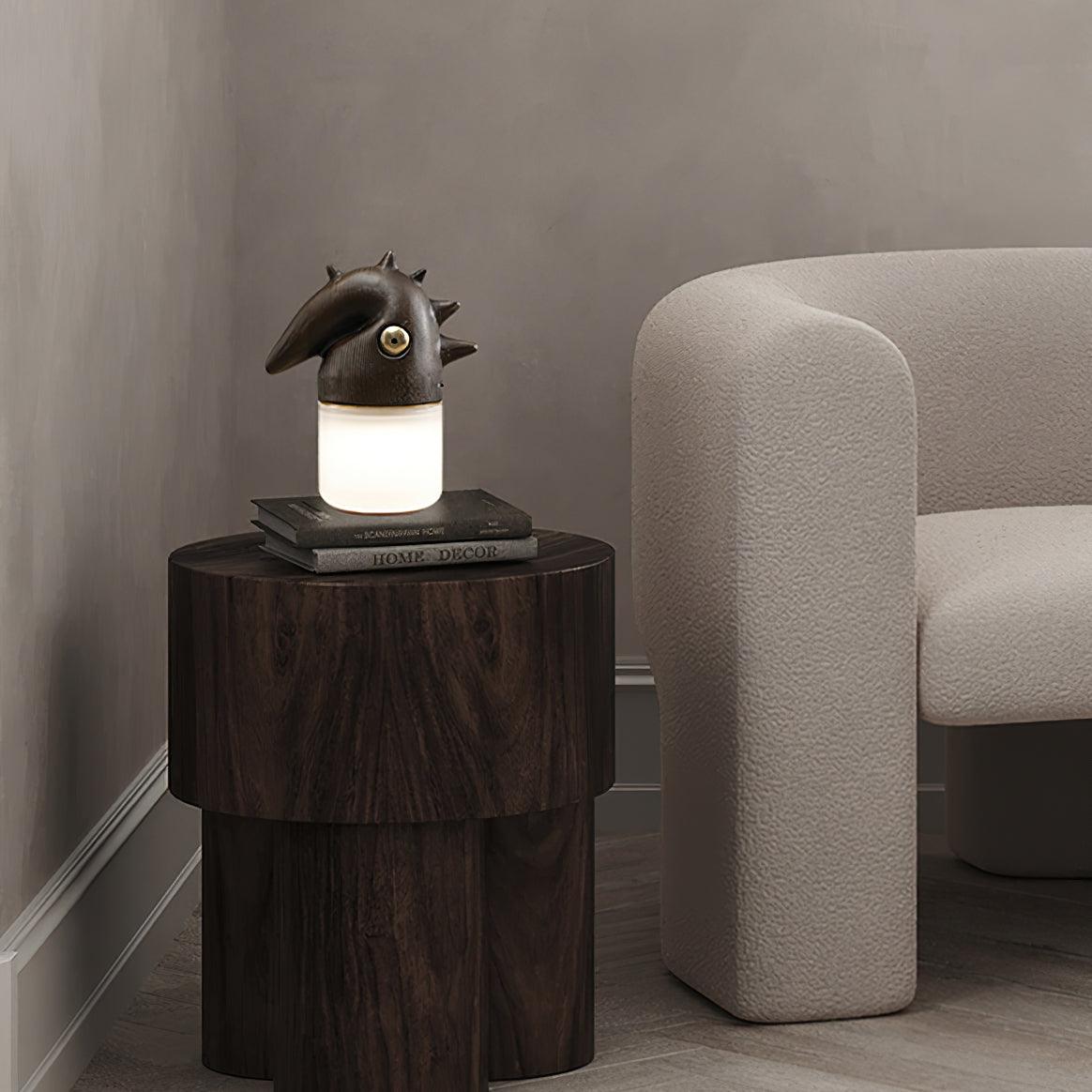 Luolongzi Cordless Table Lamp with Horsehair Shade, Wood & Acrylic