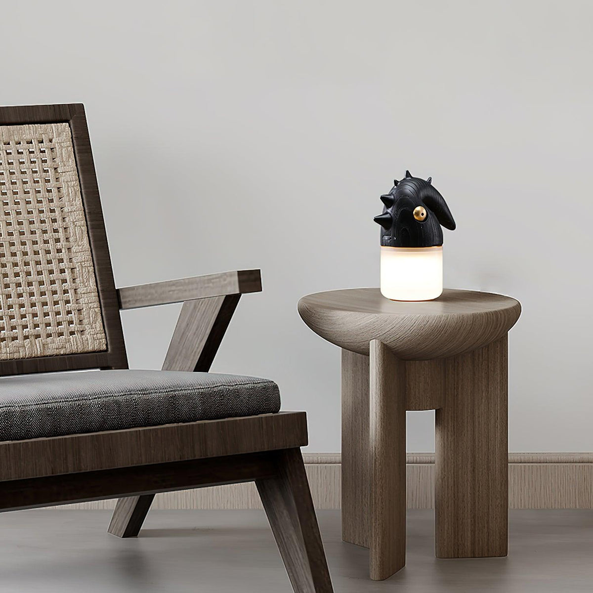 Luolongzi Cordless Table Lamp with Horsehair Shade, Wood & Acrylic