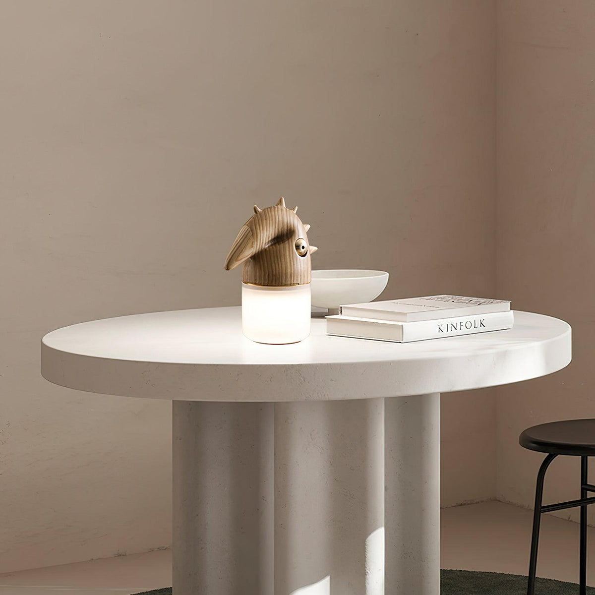 Luolongzi Cordless Table Lamp with Horsehair Shade, Wood & Acrylic