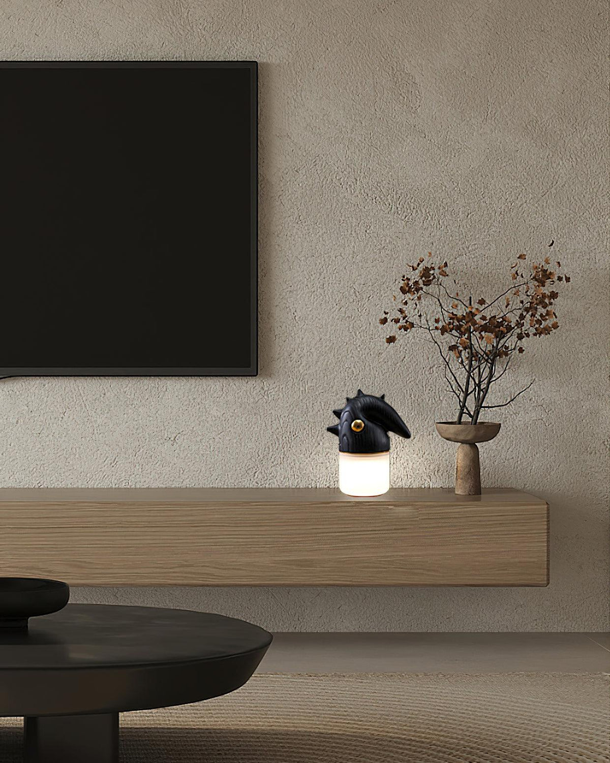 Luolongzi Cordless Table Lamp with Horsehair Shade, Wood & Acrylic