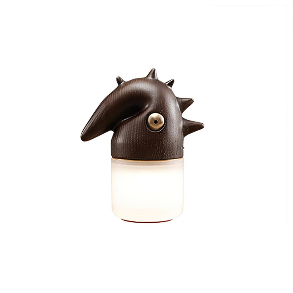 Luolongzi Cordless Table Lamp with Horsehair Shade, Wood & Acrylic