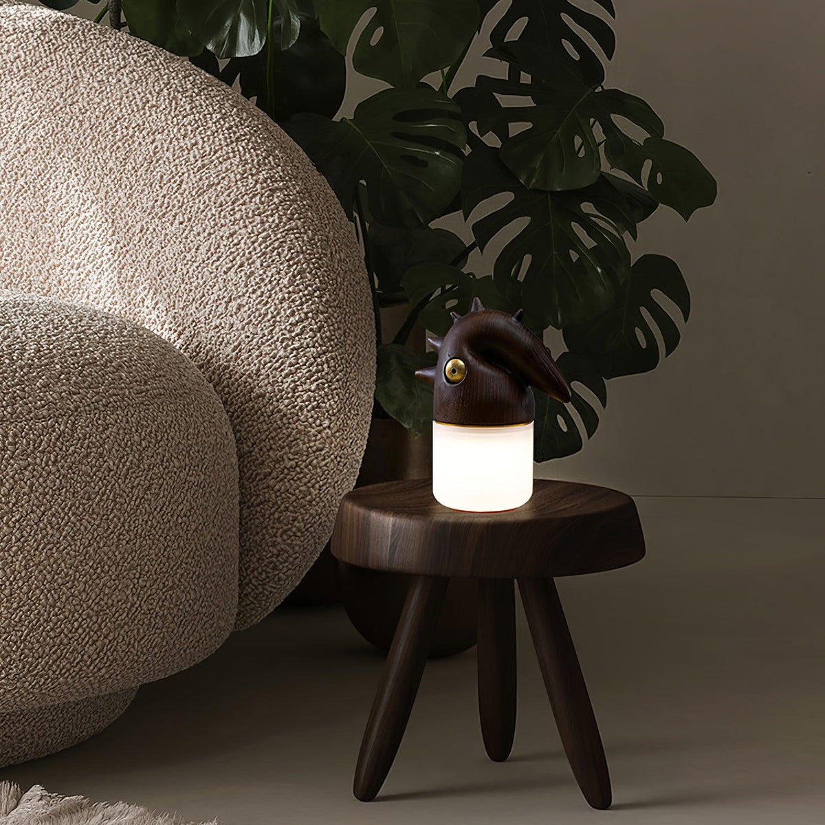 Luolongzi Cordless Table Lamp with Horsehair Shade, Wood & Acrylic