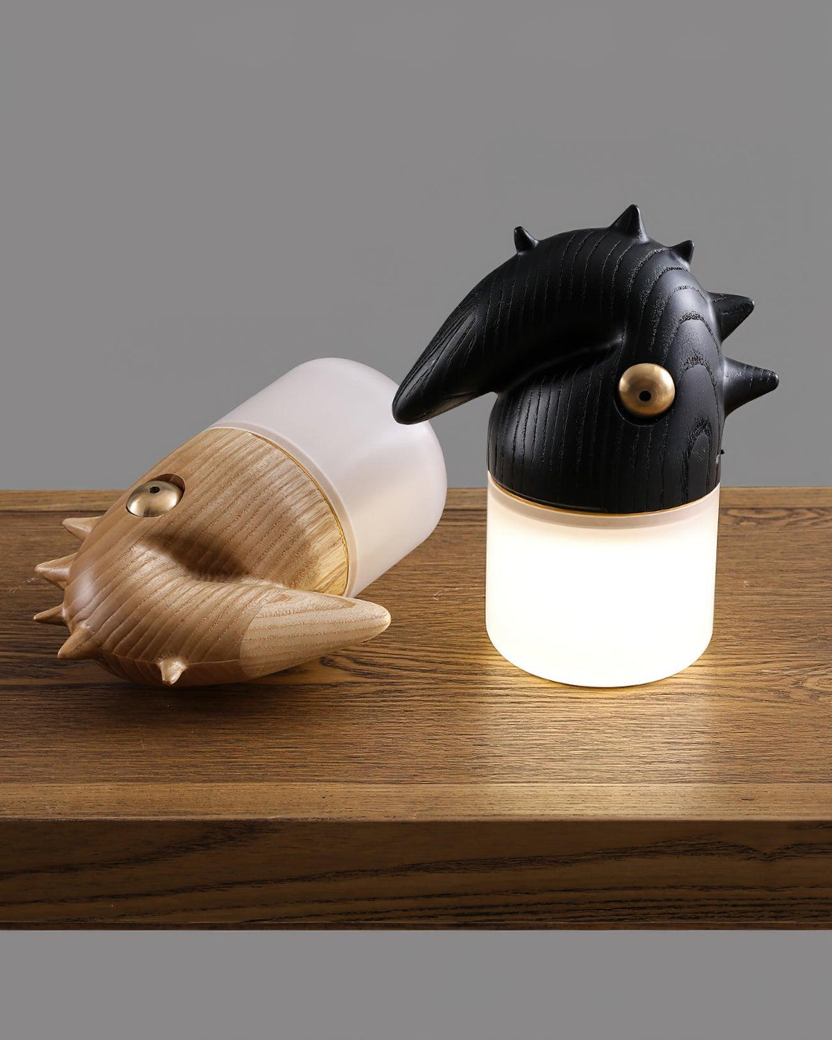 Luolongzi Cordless Table Lamp with Horsehair Shade, Wood & Acrylic