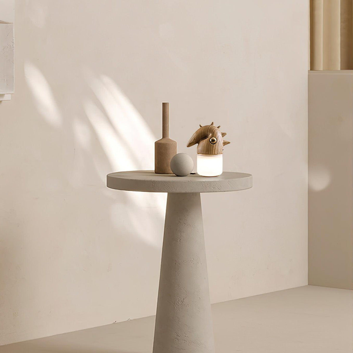 Luolongzi Cordless Table Lamp with Horsehair Shade, Wood & Acrylic