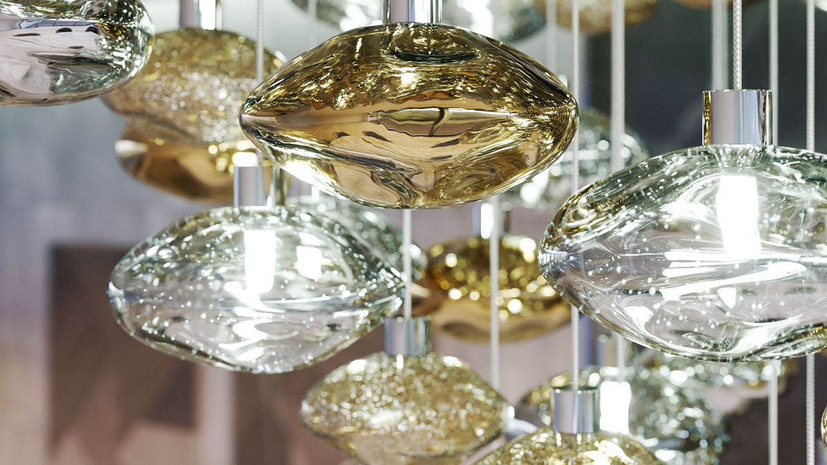 Lure Linear LED Chandelier in Gold and Clear Glass for Modern Interiors