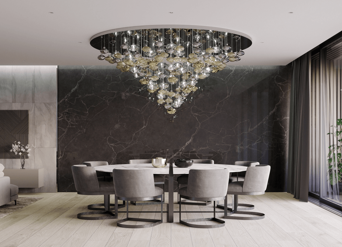 Lure Linear LED Chandelier in Gold and Clear Glass for Modern Interiors