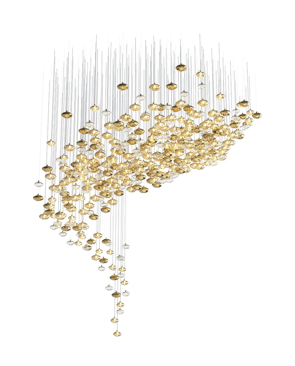 Lure Linear LED Chandelier in Gold and Clear Glass for Modern Interiors