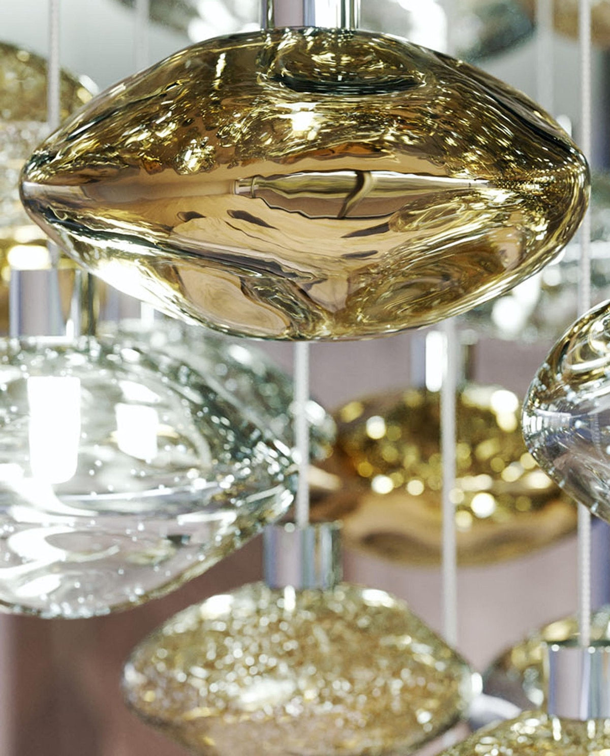 Lure Linear LED Chandelier in Gold and Clear Glass for Modern Interiors