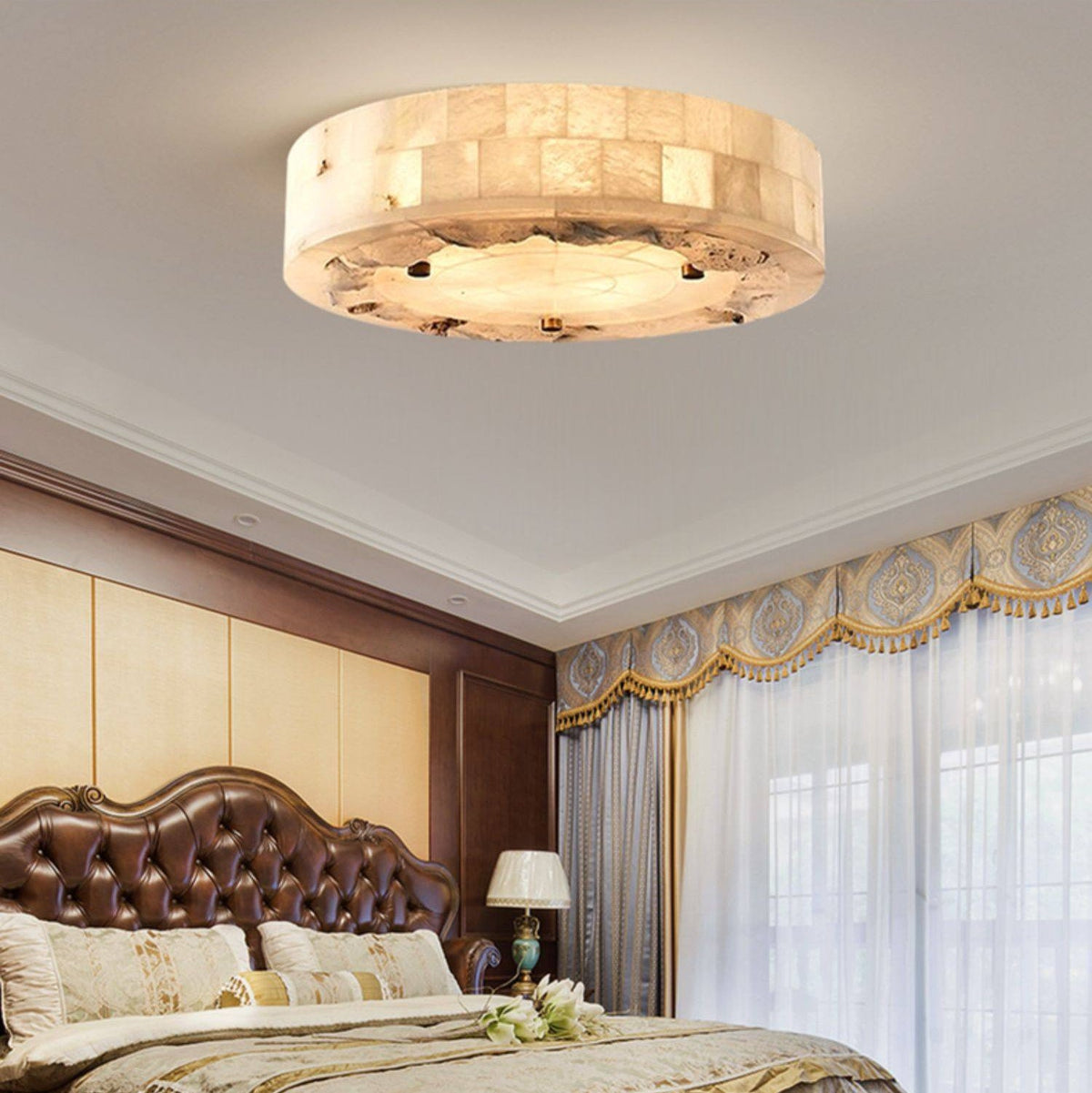 Luriel Alabaster Ceiling Light – Modern Flush Mount in Brass & Natural Stone