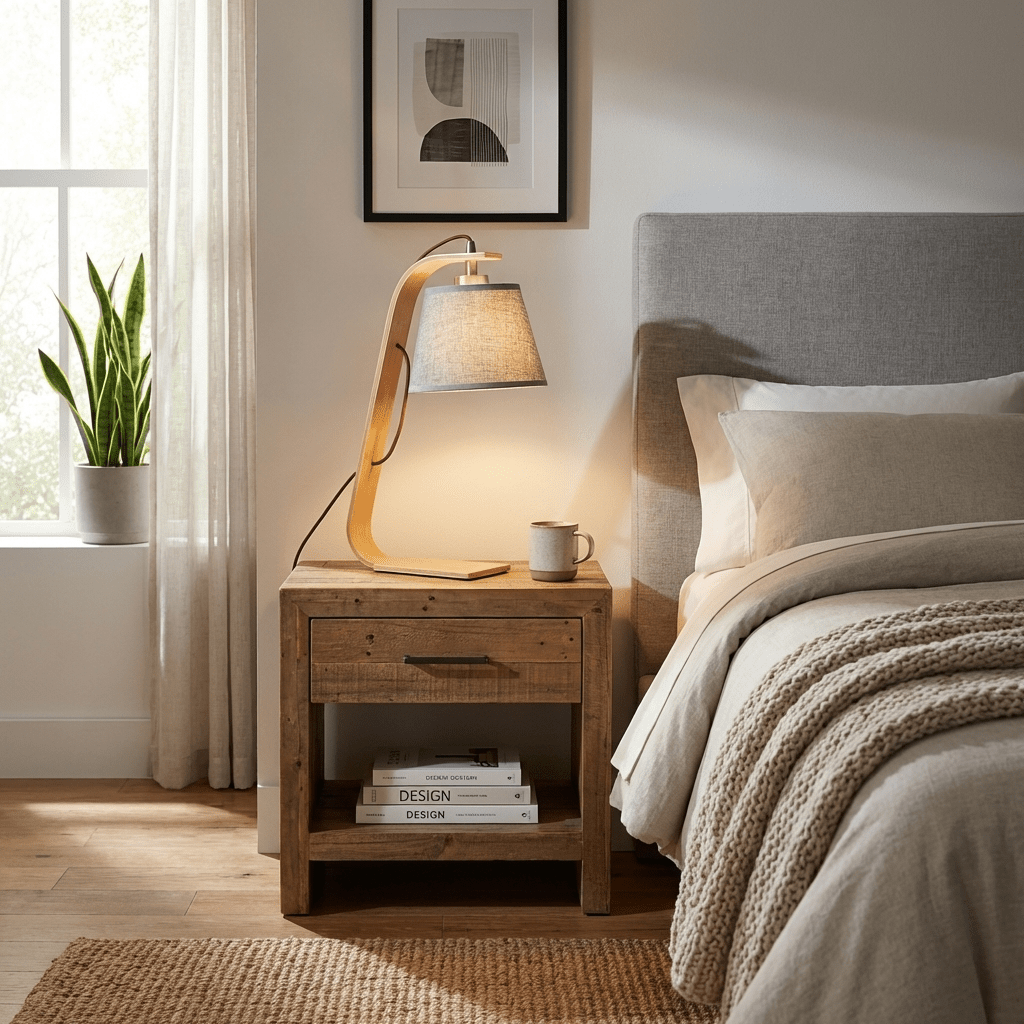 Lurien Sculptural Wood Table Lamp with Fabric Shade for Modern Interiors
