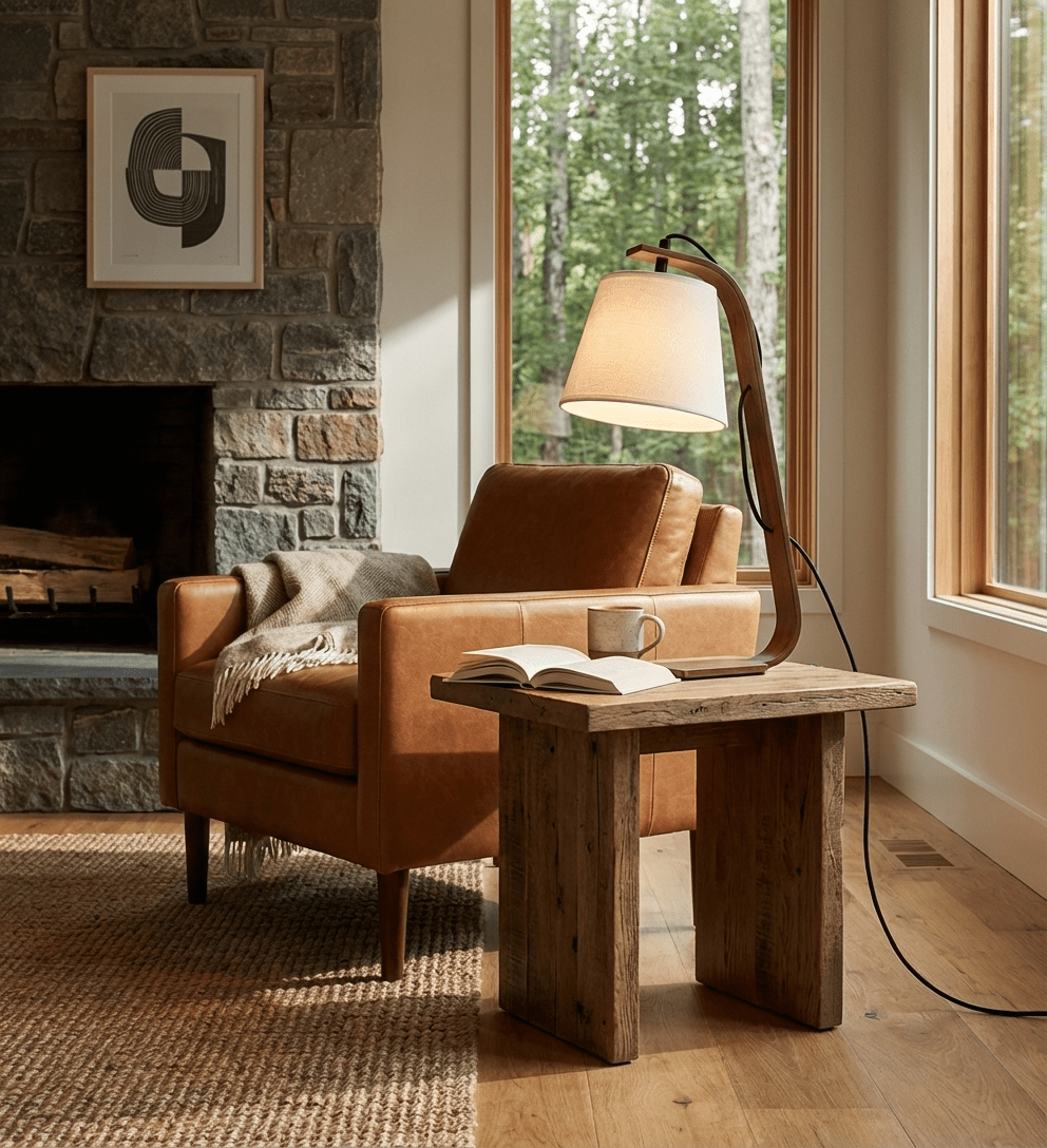 Lurien Sculptural Wood Table Lamp with Fabric Shade for Modern Interiors