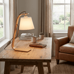 Lurien Sculptural Wood Table Lamp with Fabric Shade for Modern Interiors