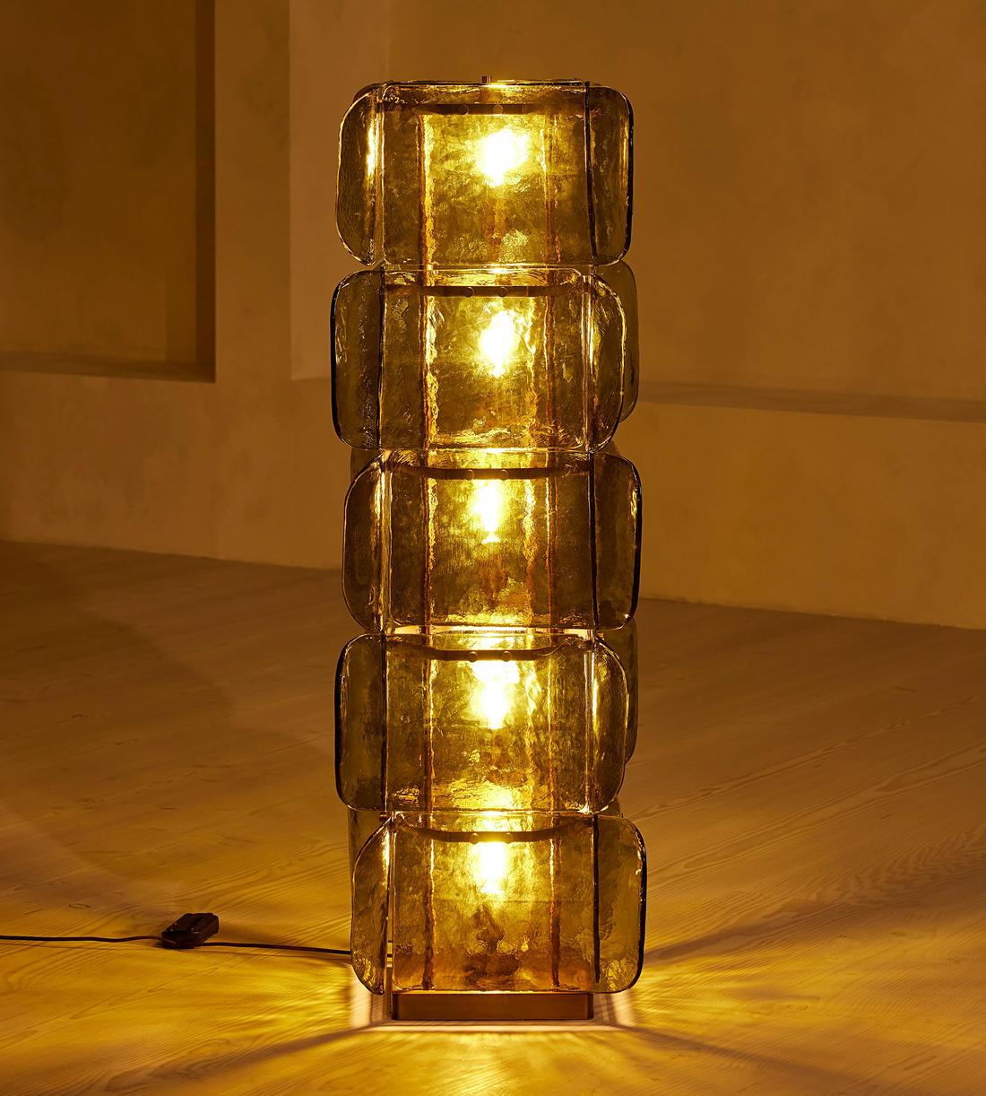 Lush Glass Tower Floor Lamp — 4.6 ft Stacked Textured Glass in Green or White