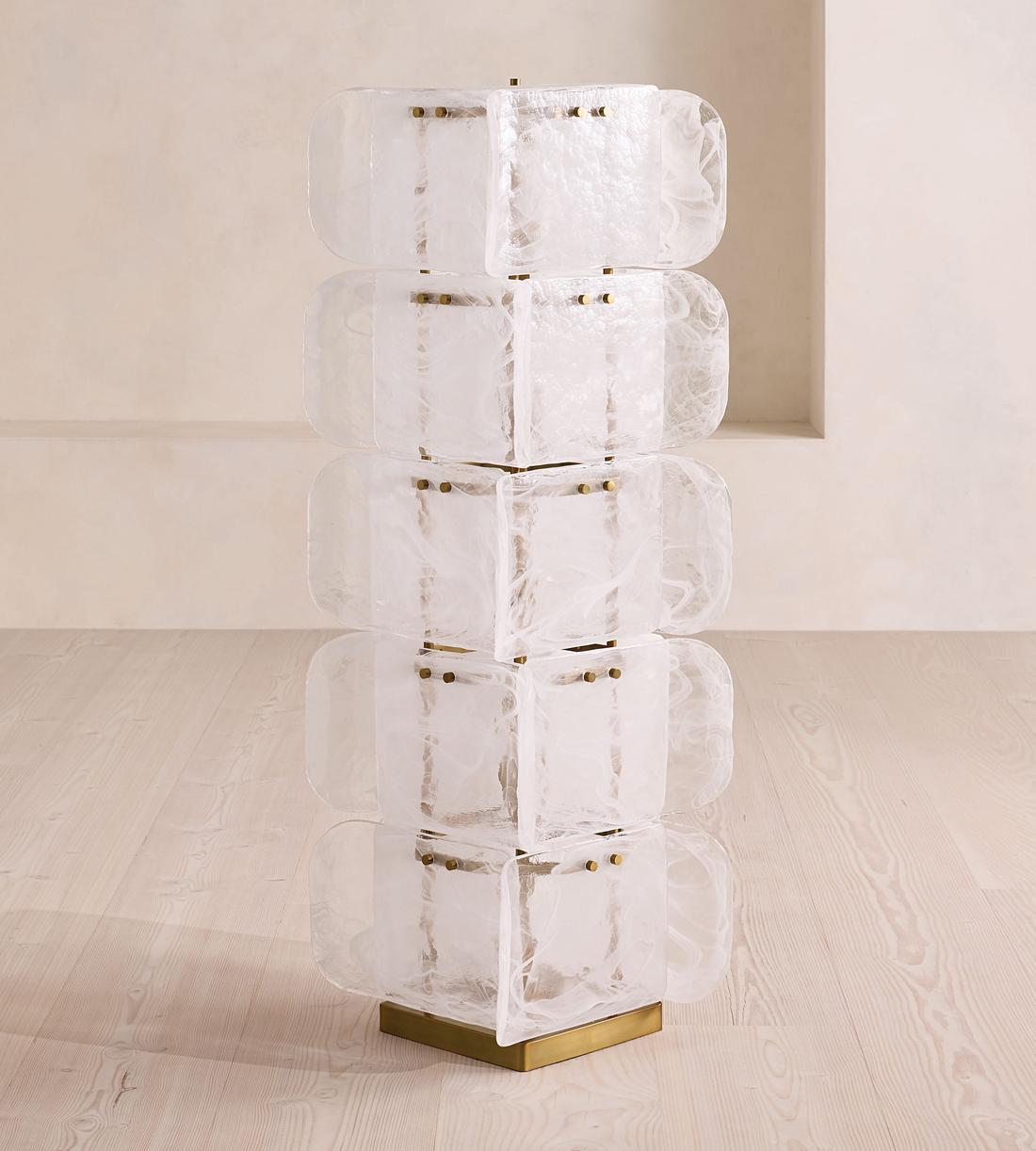 Lush Glass Tower Floor Lamp — 4.6 ft Stacked Textured Glass in Green or White