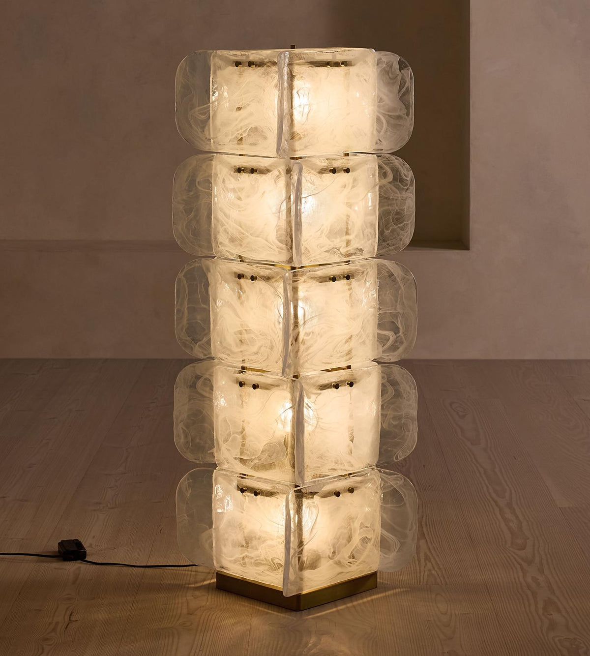 Lush Glass Tower Floor Lamp — 4.6 ft Stacked Textured Glass in Green or White