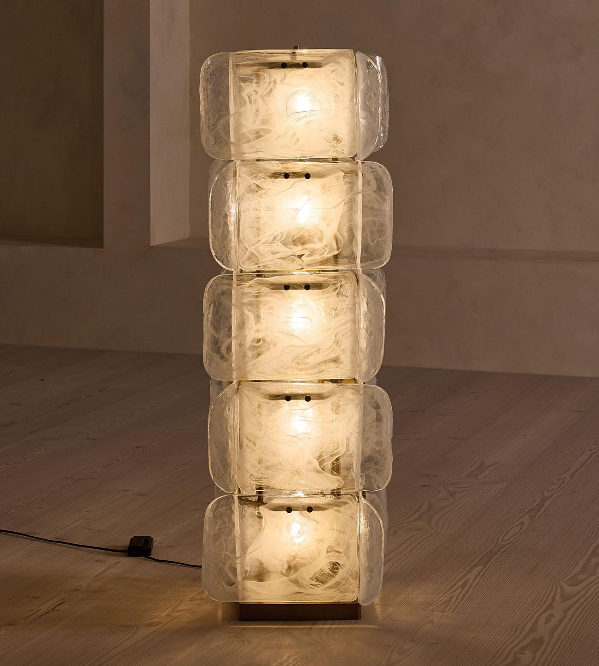 Lush Glass Tower Floor Lamp — 4.6 ft Stacked Textured Glass in Green or White