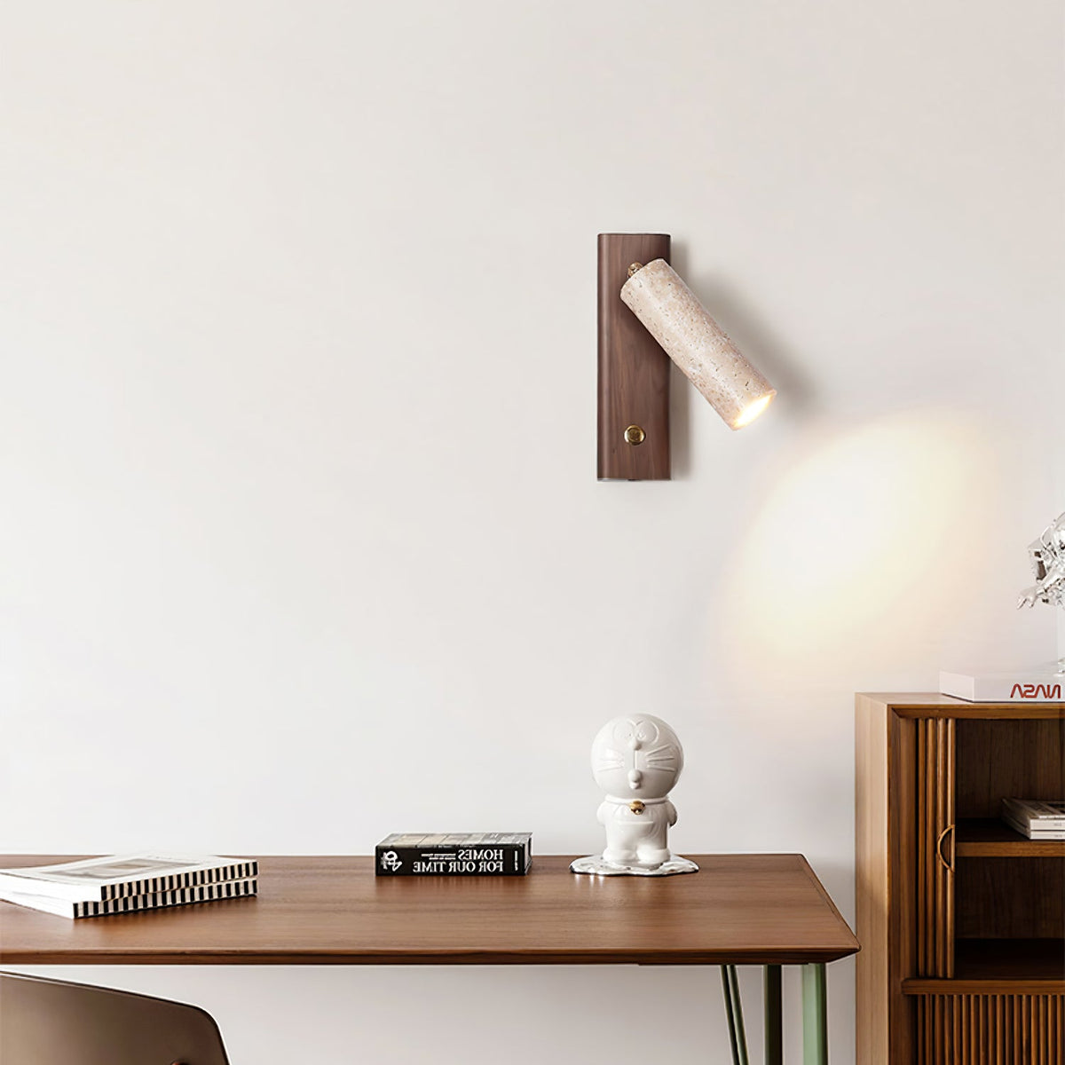 Lustra Torch Wall Sconce in Travertine and Wood