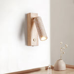 Lustra Torch Wall Sconce in Travertine and Wood