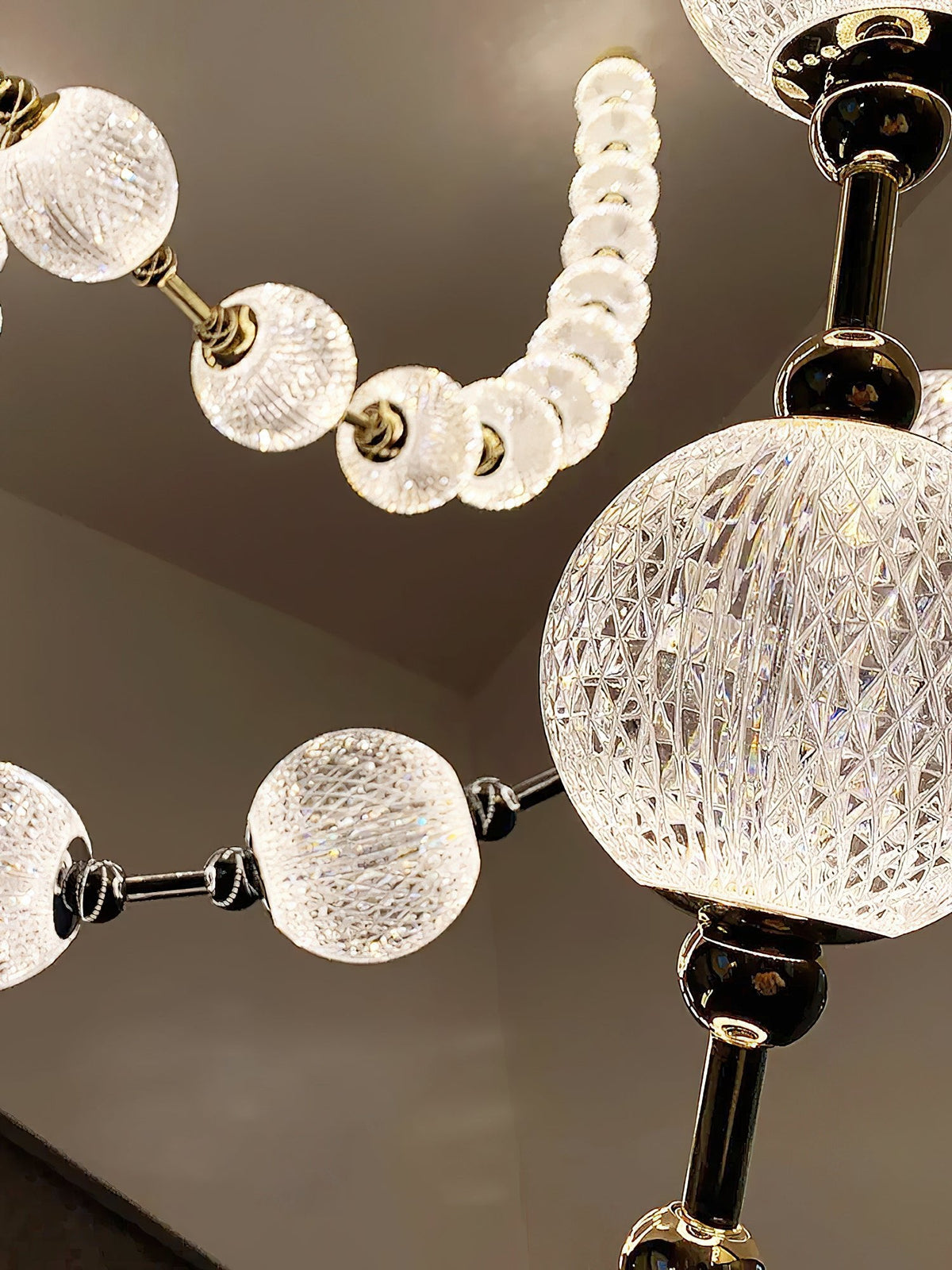 Strand Necklace Chandelier — Modern Gold & Acrylic LED Pendant Light