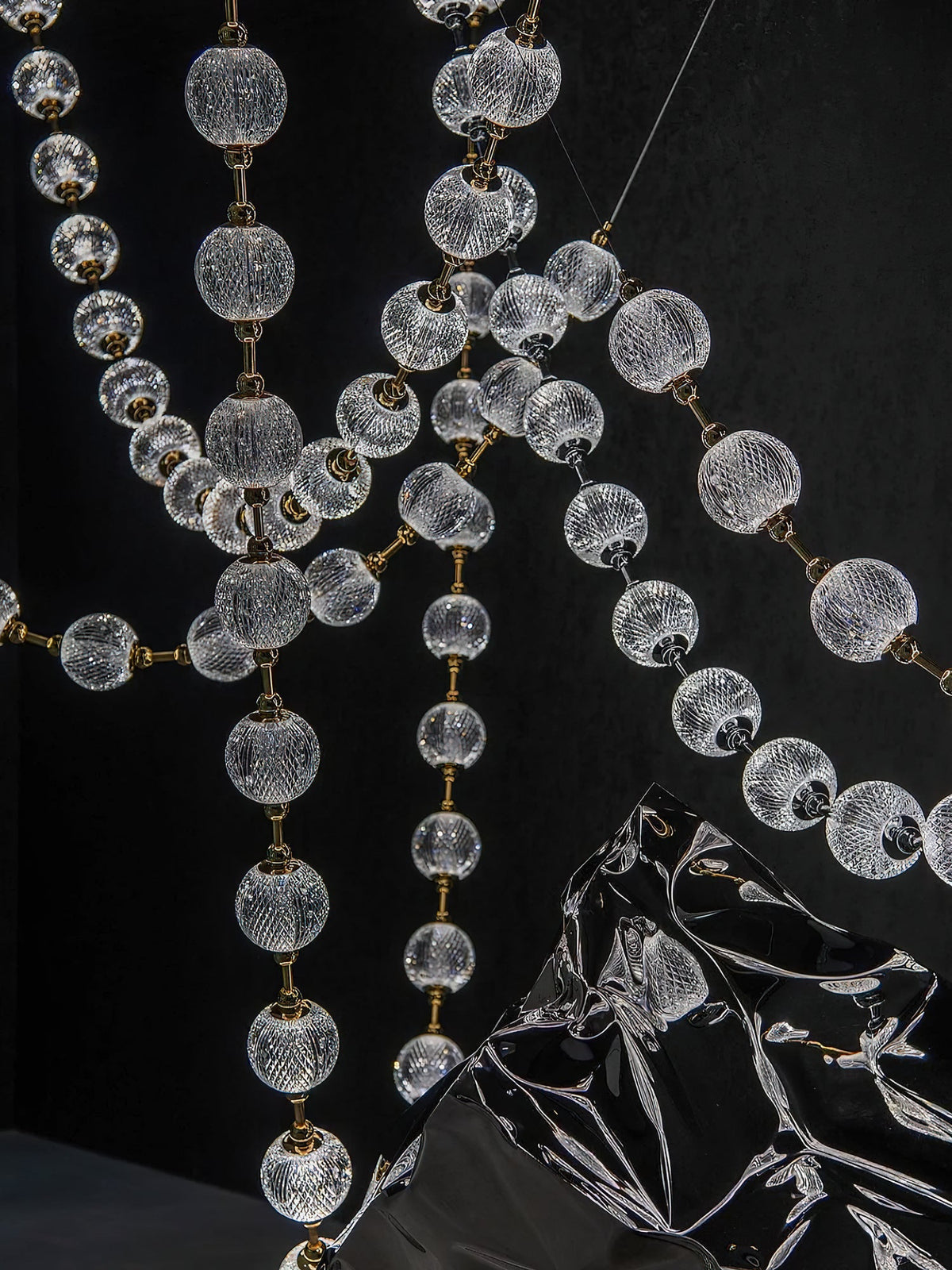 Strand Necklace Chandelier — Modern Gold & Acrylic LED Pendant Light