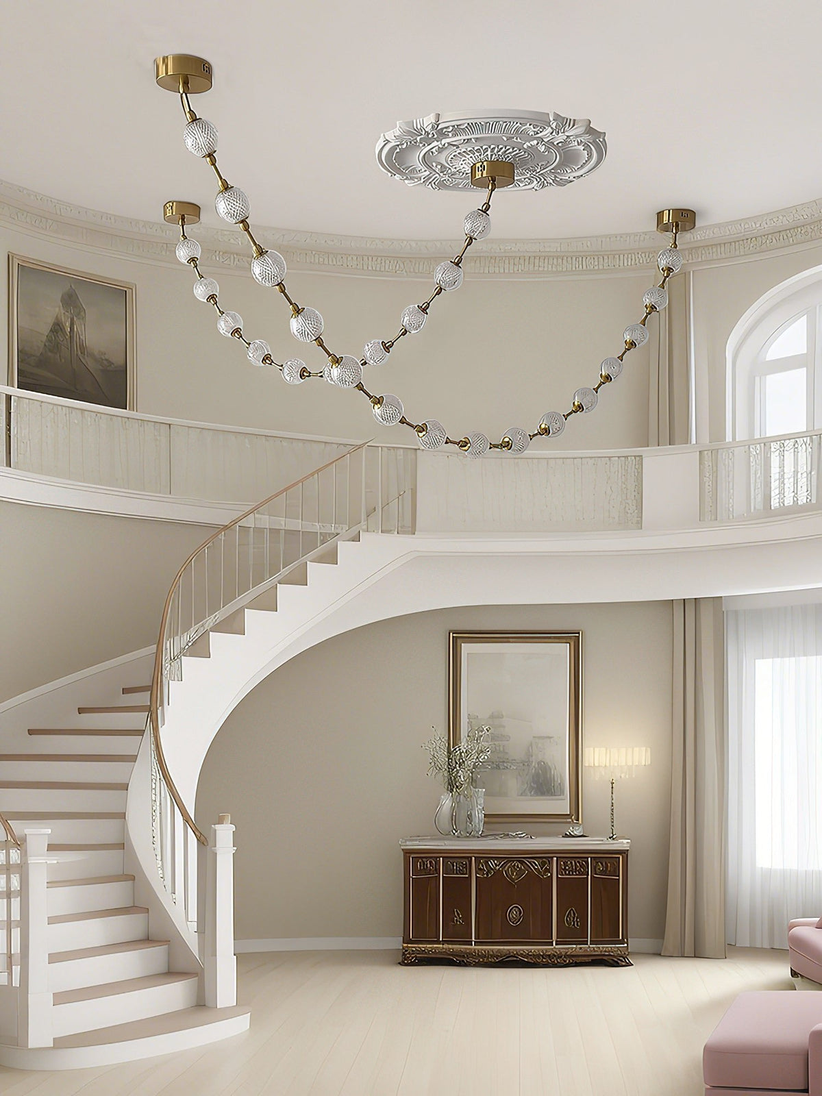 Strand Necklace Chandelier — Modern Gold & Acrylic LED Pendant Light