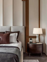 Luxe Leather Table Lamp with Fabric Shade for Modern Interiors
