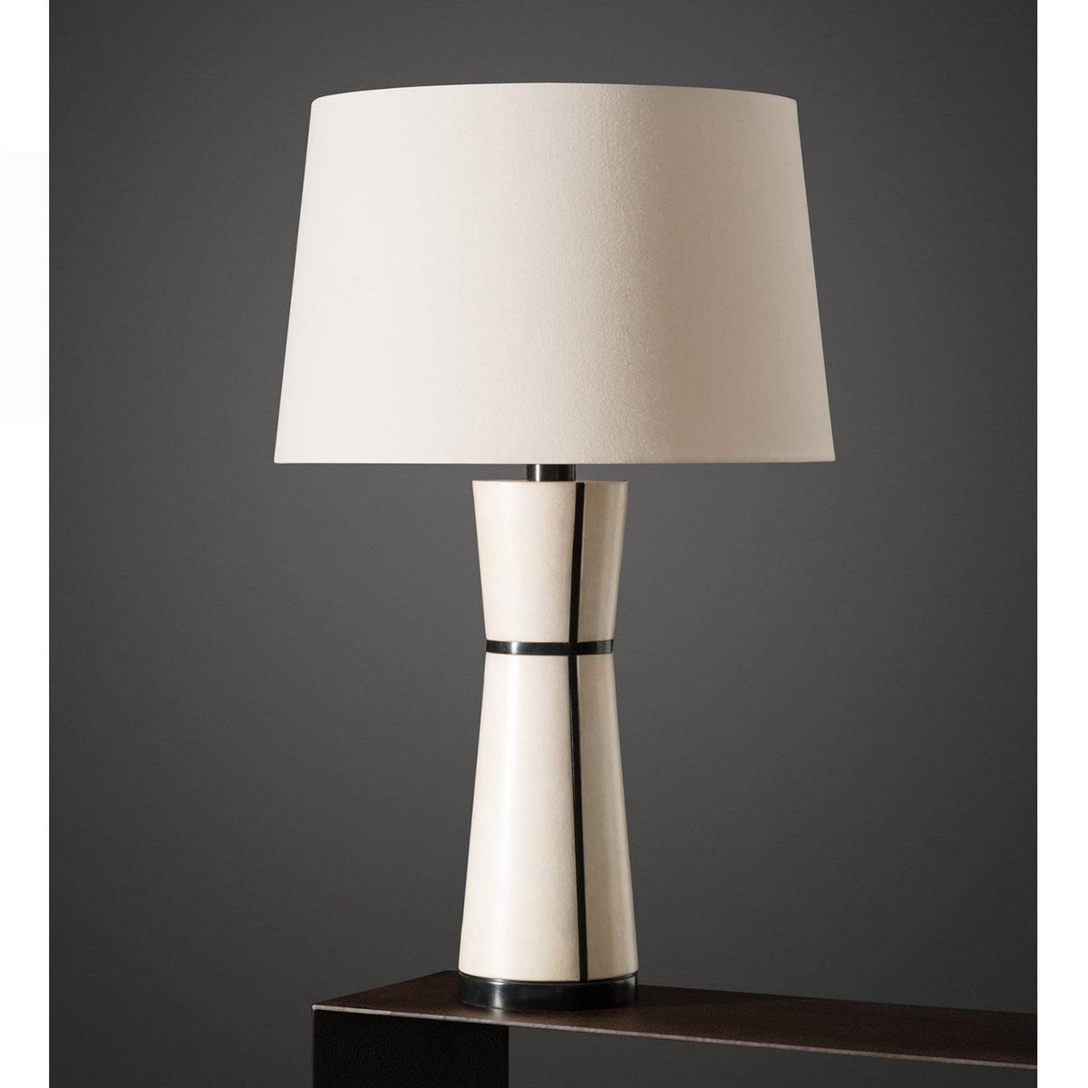 Luxe Leather Table Lamp with Fabric Shade for Modern Interiors