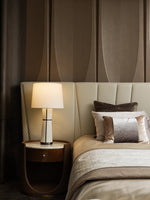 Luxe Leather Table Lamp with Fabric Shade for Modern Interiors