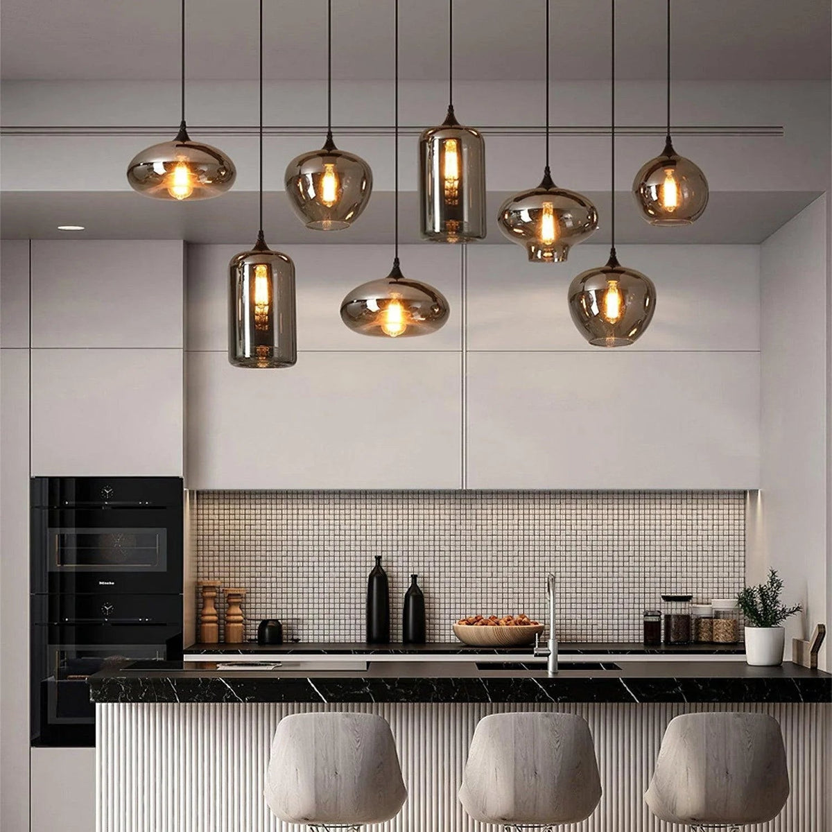 Modern Restaurant Glass Combination Industrial Style Chandelier