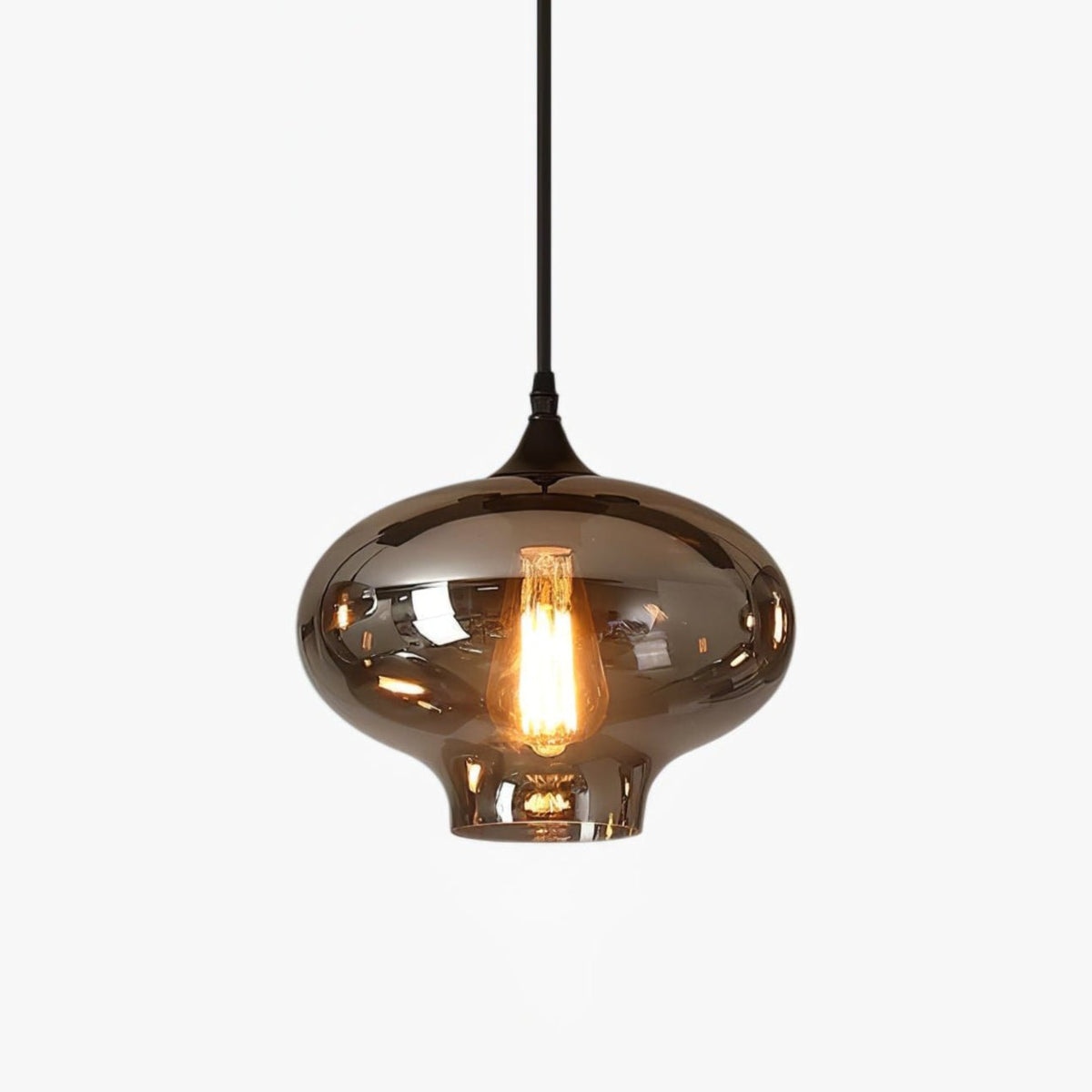 Smoked Glass Swag Pendant Light with Black Metal Accent