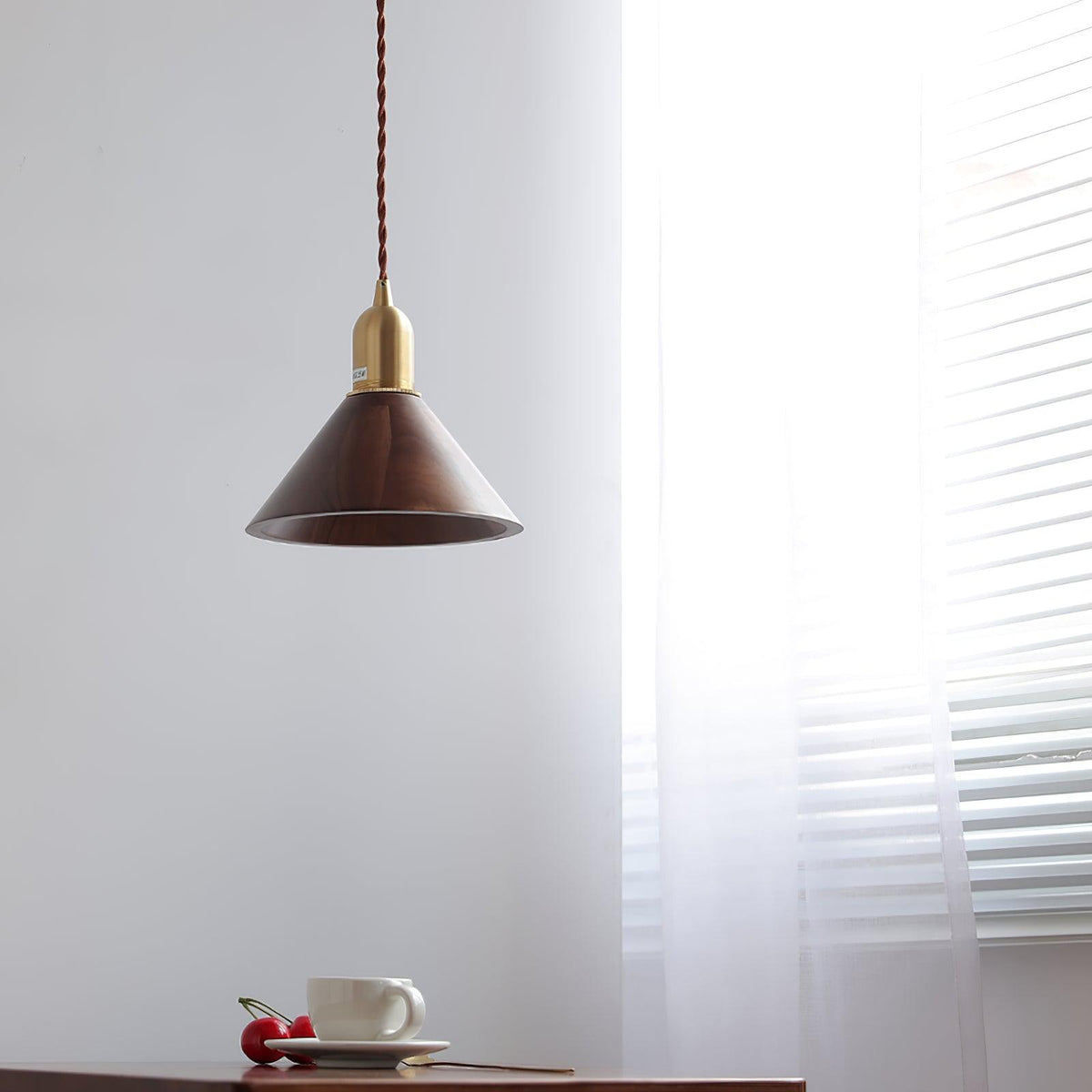Lyfa Walnut Pendant Light – Modern Brass & Wood Hanging Lamp for Dining, Kitchen, Bedroom